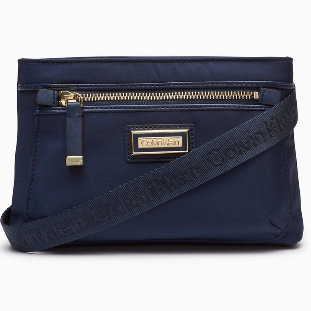 Calvin Klein Belfast Nylon Belt Bag in Navy with gold zippers